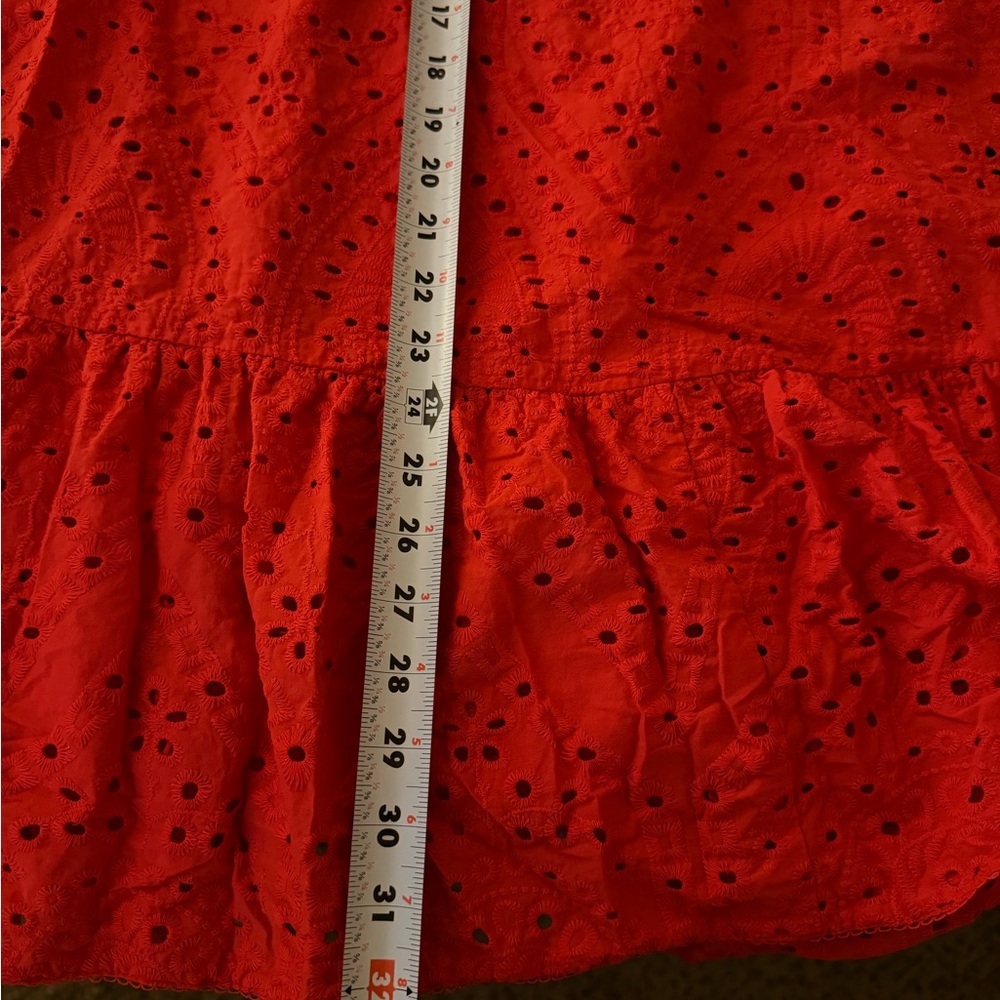 H&M Red Eyelet BRODERIE ANGLAISE Tunic Dress /Coverup Coquette unlined Spring - Picture 8 of 10